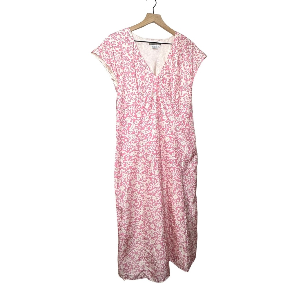 Isabella Bird Silk Dress Floral Print V-Neck Midi Dress Pink‎ Coquette Size 10